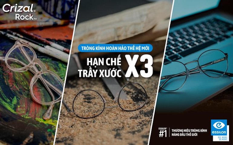 (Đơn tròng) Essilor Crizal Rock - Hạn chế trầy xước x3 lần, hạn chế phản quang, ngăn UV 2 mặt (6) Don trong Essilor Crizal Rock 3