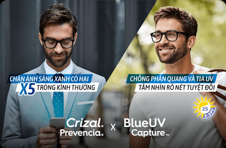 (Đơn tròng) Essilor Crizal Prevencia - Tròng kính lọc ánh sáng xanh tím, chống tia UV - Hợp với người thường xuyên tiếp xúc với thiết bị điện tử (3) trong kinh essilor crizal prevencia 1