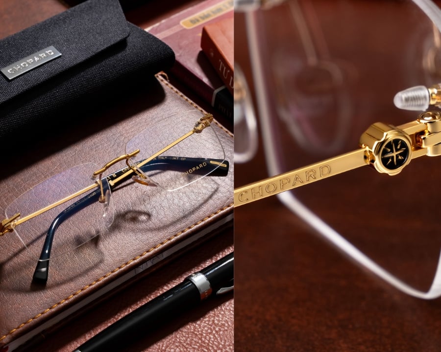 Kính không tròng là gì, giá bao nhiêu? 200+ mẫu gọng thời trang (17) Chopard mang cảm giác tinh xảo, phù hợp với người muốn gọng kính giống một món phụ kiện trang sức cho khuôn mặt