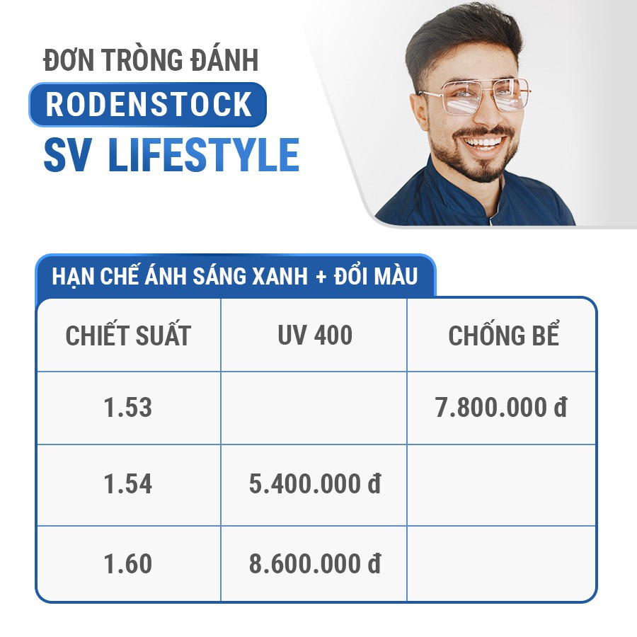 Tròng kính chống ánh sáng xanh, đổi màu Rodenstock SV Lifestyle (Đơn tròng đặt), dành cho người tiếp xúc với điện thoại (1) Tròng kính chống ánh sáng xanh đổi màu Rodenstock SV Lifestyle - Ảnh 1