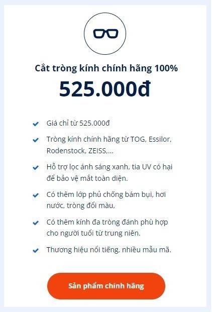Dịch vụ đo mắt, quy trình đo mắt 12 bước chuẩn quốc tế (2) Bảng giá dịch vụ đo mắt - Ảnh: 2