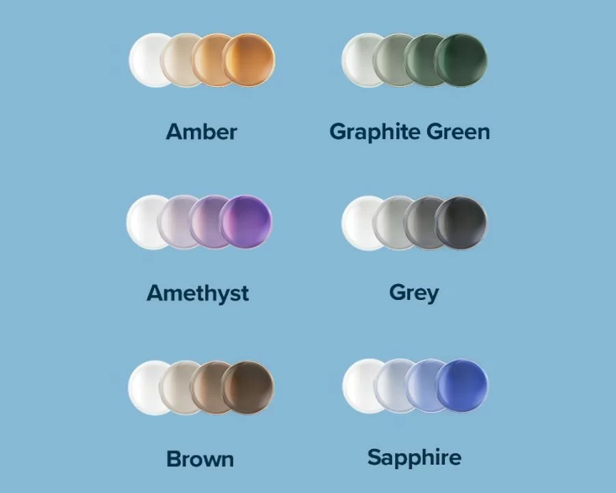 Tròng kính đổi màu chống tia UV có nhiều màu khác nhau