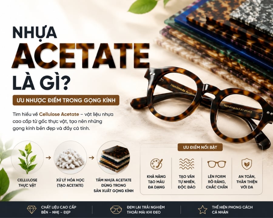 Acetate là gì? Khám phá ưu, nhược điểm của gọng kính Acetate (2) Màu sắc trên gọng làm từ Acetate đa dạng hơn so với kim loại thường