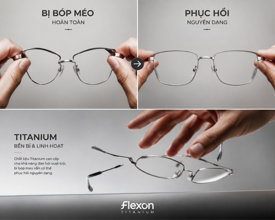 Titanium là gì? Khám phá ưu, nhược điểm của gọng kính Titan (4) Beta Titanium có khả năng uốn cong và tự phục hồi hình dạng ban đầu, lý tưởng cho người năng động hoặc hay vô tình ngồi đè lên kính