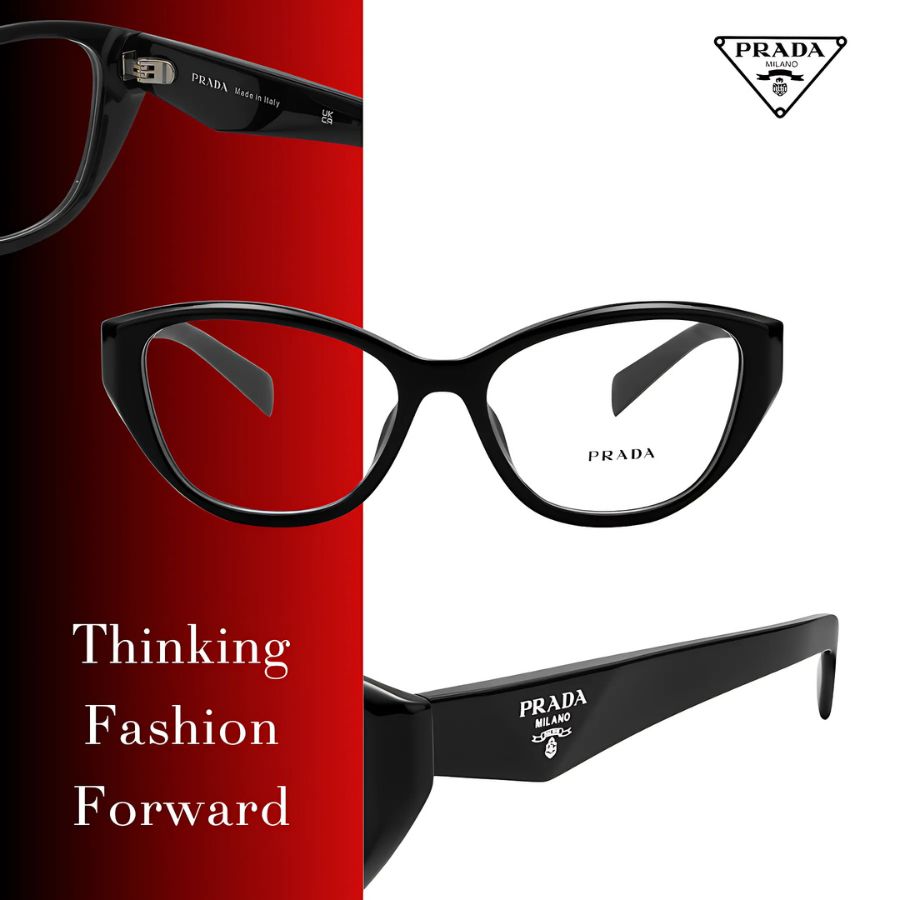 Logo Prada xuất hiện tại nhiều vị trí trên kính Prada 0PR21ZVF_16K1O1_55 : mặt ngoài gọng kính bên trái, mặt trong gọng kính bên phải, bên trên tròng kính bên trái.