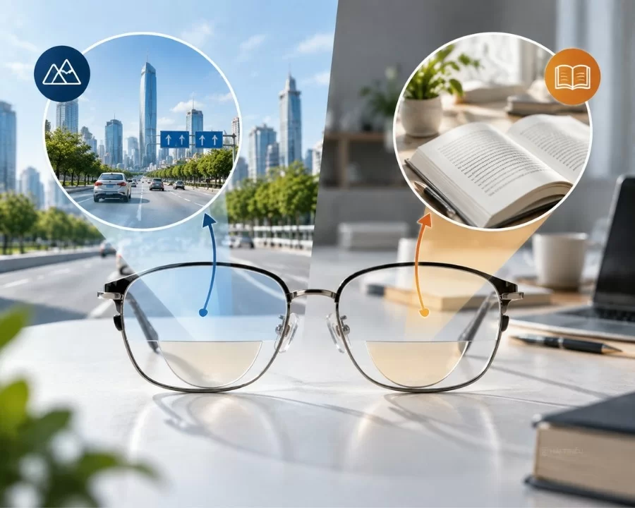 Kính 2 tròng là gì? Cấu tạo, cách hoạt động và ưu nhược điểm (5) Một chiếc kính đáp ứng hai khoảng cách quan sát cơ bản
