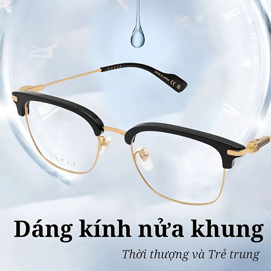 Gucci Nam - Gọng kính Kim loại, Nhựa - Mã GG1606OK_52_002 (4) Dáng browline nửa khung thời thượng của kính Gucci GG1606OK_52_002.