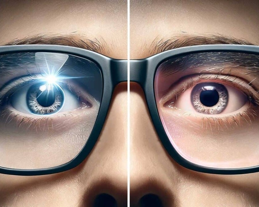 Essilor Crizal là gì? Hiểu đúng về tấm khiên chống lóa đỉnh cao (2) So sánh khả năng chống phản chiếu ánh sáng giữa tròng thường và tròng có phủ Crizal