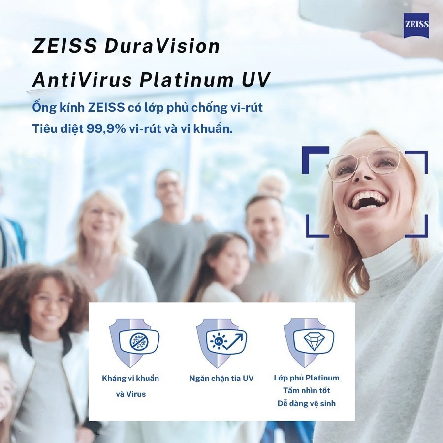 Zeiss DuraVision là gì? Công nghệ váng phủ hàng đầu của Đức (7) Cận cảnh lớp phủ kháng khuẩn DuraVision AntiVirus UV