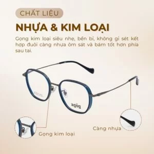 Agog Nữ - Gọng kính Nhựa, Kim loại - Mã 6516TiSDKK-C3 (2) Chất liệu gọng kính Agog 6516TiSDKK-C3