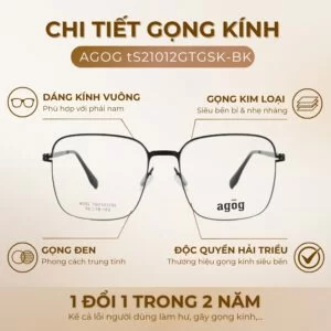 Chi tiết gọng kính Agog tS21012GTGSK-BK chính hãng 100%