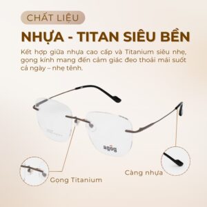 Agog Unisex - Gọng kính Nhựa, Titanium - Mã 1309TTSYK-C4 (2) Chất liệu gọng kính titanium bền bỉ, cứng cáp