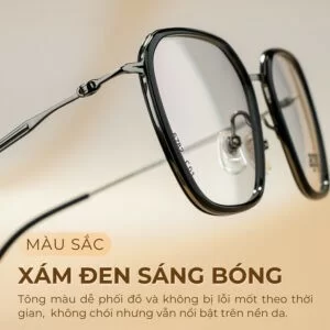 Gọng kính Agog 2876-C01 nổi bật với màu xám đen sáng bóng