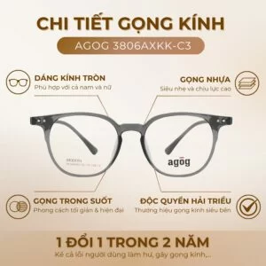 Chi tiết gọng kính Agog 3806AXKK-C3 chính hãng 100%