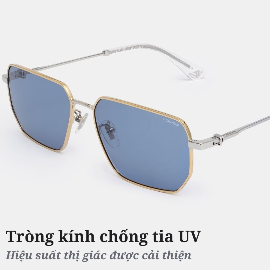 Police Unisex - Gọng kính Kim loại - Mã SPLN40_0544_57 (5) Tròng kính chống tia UV màu xanh mang đến tầm nhìn rõ nét chân thật