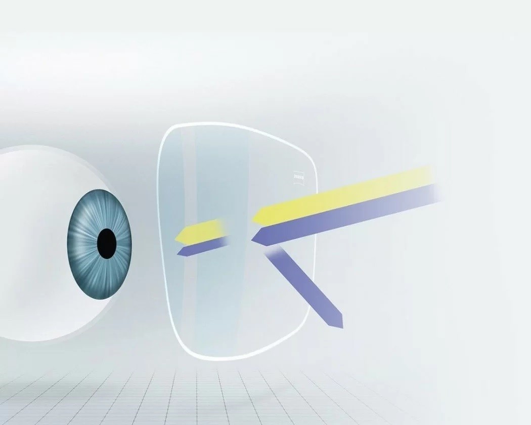 Tròng kính ZEISS phản xạ lại một phần ánh sáng xanh tím