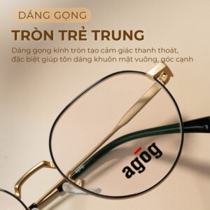 Gọng kính Agog 2616MHDK-C3 dáng tròn chính hãng 100%