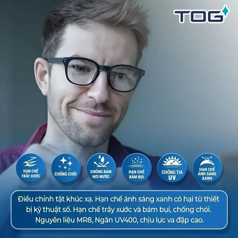 Tròng kính chống ánh sáng xanh loại nào tốt? TOP 7 phổ biến (4) TOG Nano Blue hạn chế trầy xước và bám bụi