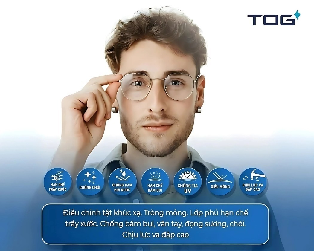 TOG Nano Blue 1.60 – Tròng kính giá rẻ chống ánh sáng xanh, chống tia UV