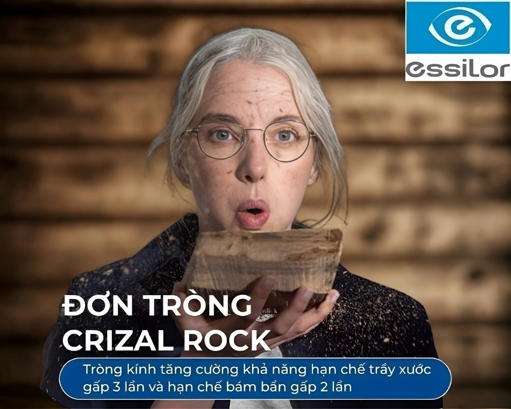 Essilor Crizal Rock – Hạn chế trầy xước x3 lần, giảm chói, ngăn UV 2 mặt