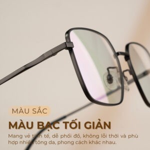 Gọng kính màu bạc tối giản nhưng không lỗi mốt