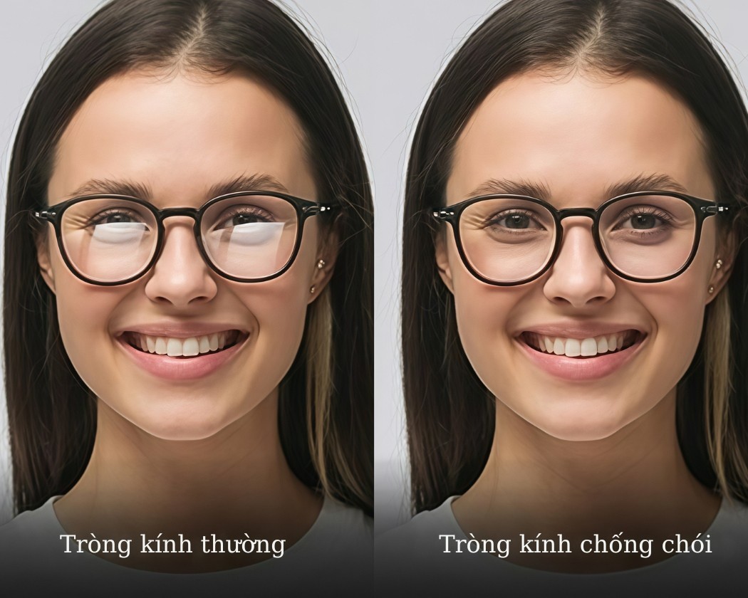 So sánh khi đeo tròng chống chói và tròng thường
