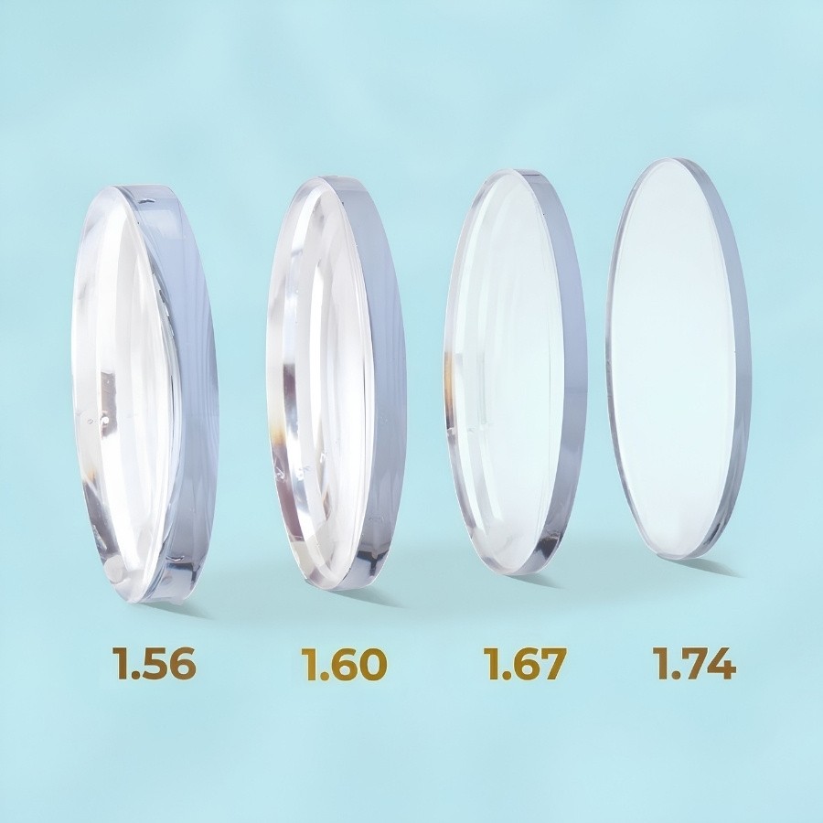 Độ mỏng của các mức chiết suất tròng kính 1.56, 1.60, 1.67, 1.74
