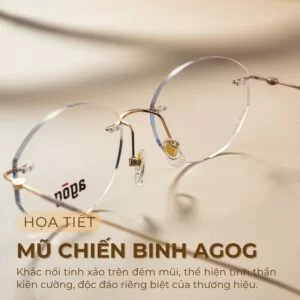 Agog Nữ - Gọng kính Titanium - Mã 7108-C3 (3) Họa tiết mũ chiến binh Agog được thể hiện tinh xảo trên đệm mũi