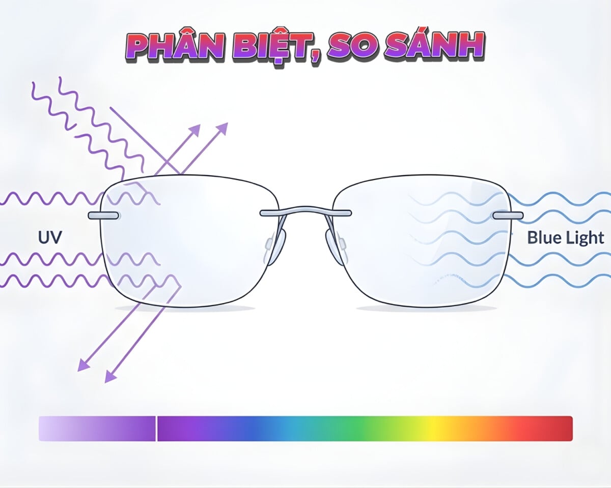 Phân biệt, so sánh mắt kính chống tia UV và ánh sáng xanh