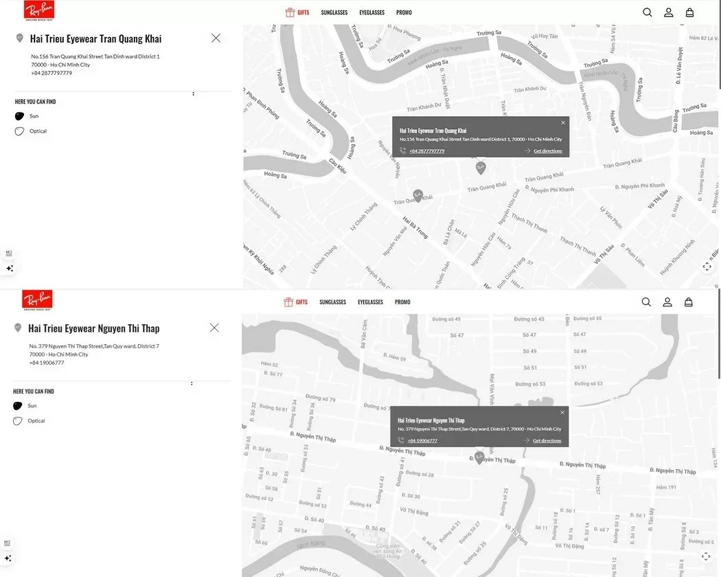 Kính Hải Triều xuất hiện trên website chính thức của RayBan