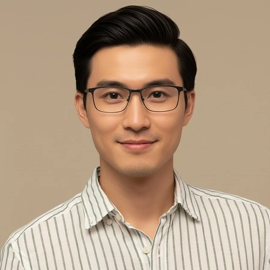 Gọng chữ nhật bo góc mang đến vẻ ngoài nghiêm túc, chuyên nghiệp cho người đeo