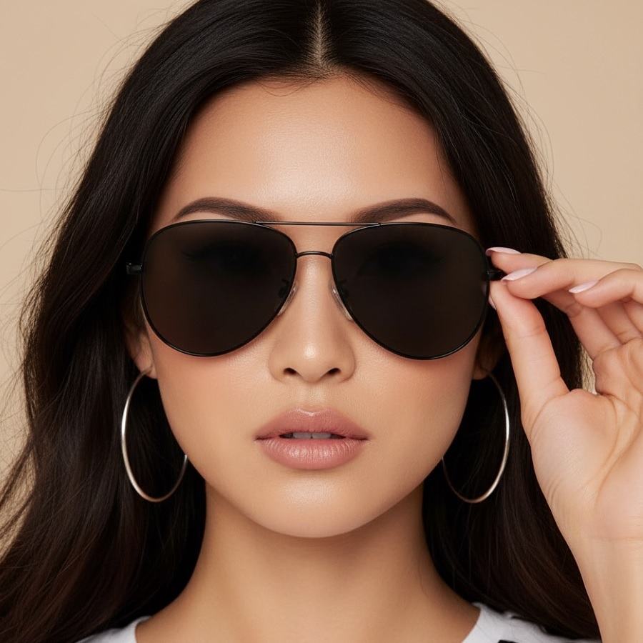 Nữ giới mặt trái xoan (Oval) cũng rất phù hợp với kính phi công (Aviator)