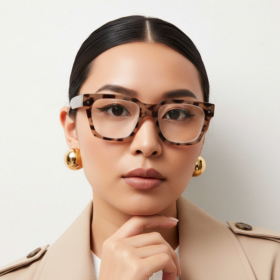 Mặt tròn đeo kính gì? 5 kiểu gọng tôn dáng chuẩn chuyên gia (7) Màu gọng đồi mồi đặc biệt phù hợp với tông da ấm của người Việt