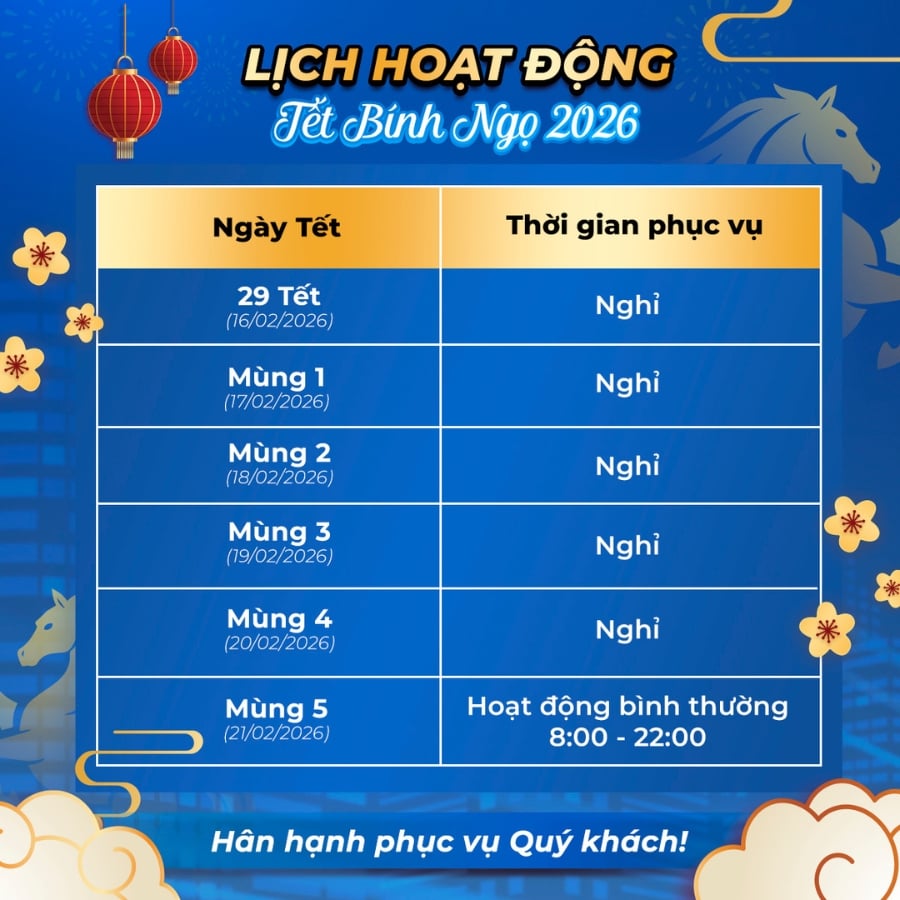 Kính Hải Triều thông báo lịch nghỉ Tết Bính Ngọ 2026 (2) Lịch hoạt động Tết của Kính Hải Triều 2026