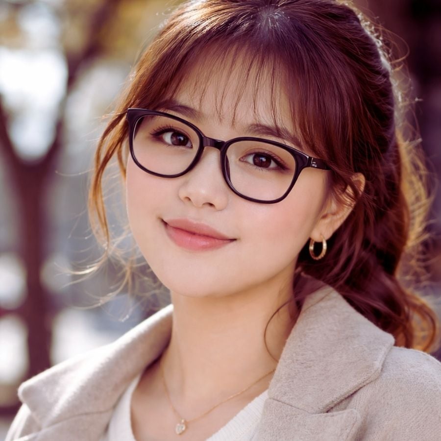 Nữ mặt tròn đeo kính vuông tạo cảm giác thon hơn