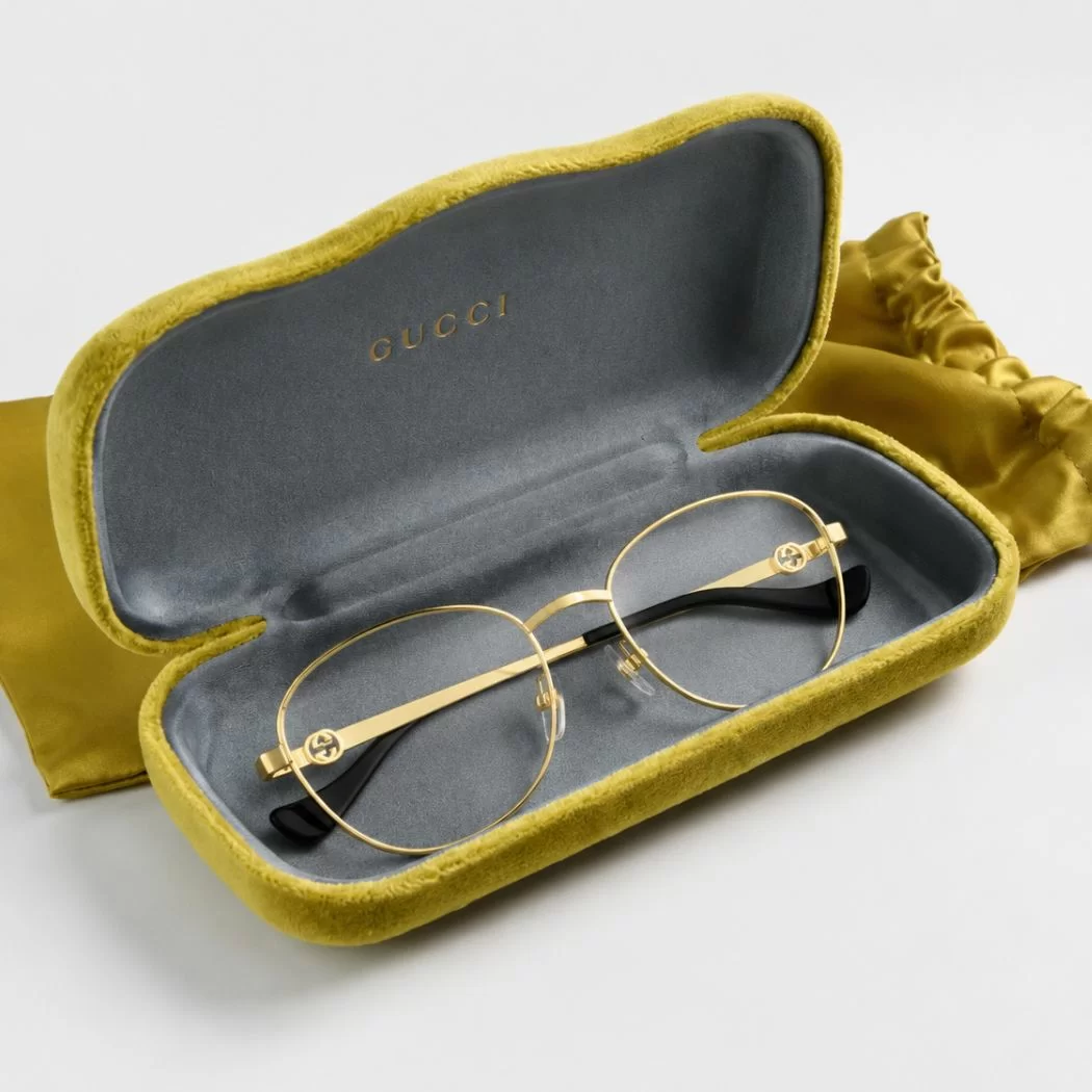 Kính Gucci tròn kim loại mạ vàng
