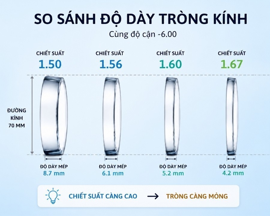Tròng kính mỏng dần theo độ tăng chiết suất