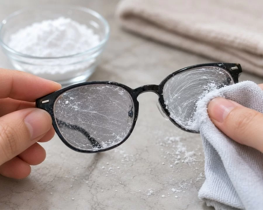 Baking soda mài mòn làm hỏng bề mặt tròng kính