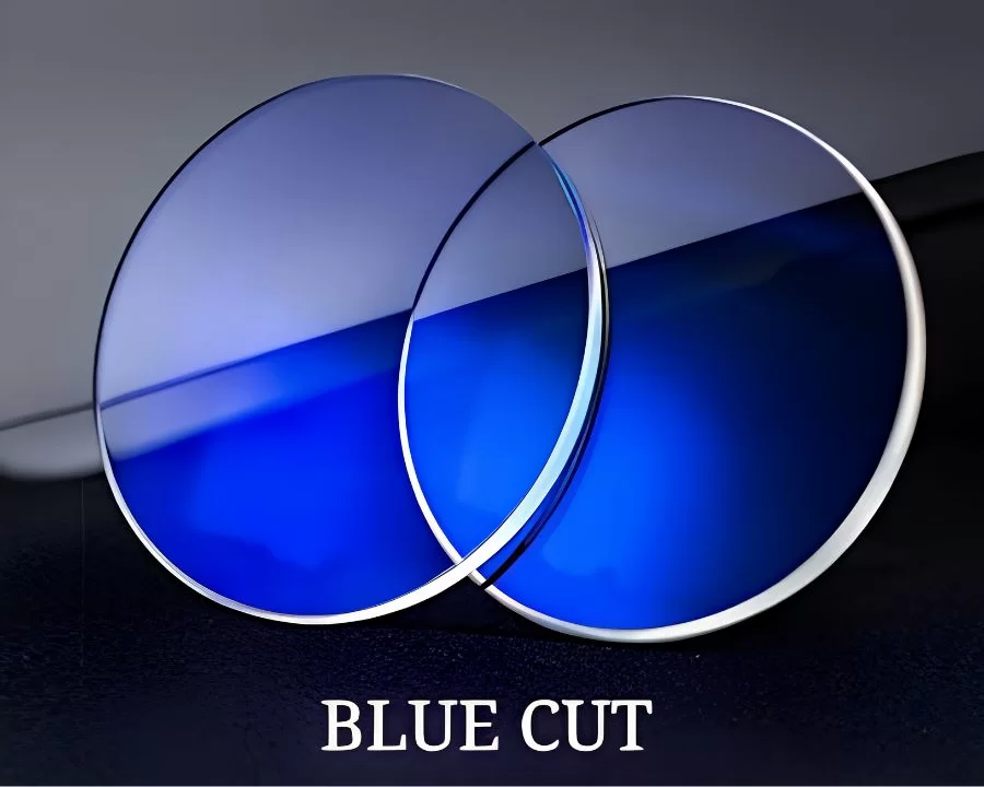 Cận cảnh tròng kính chống ánh sáng xanh blue cut