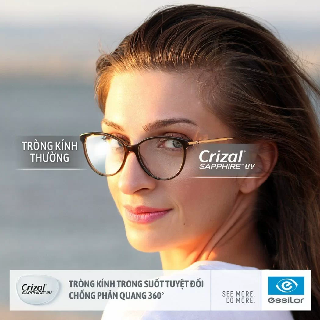 Tròng kính đổi màu sử dụng lớp váng phủ Crizal Sapphire UV