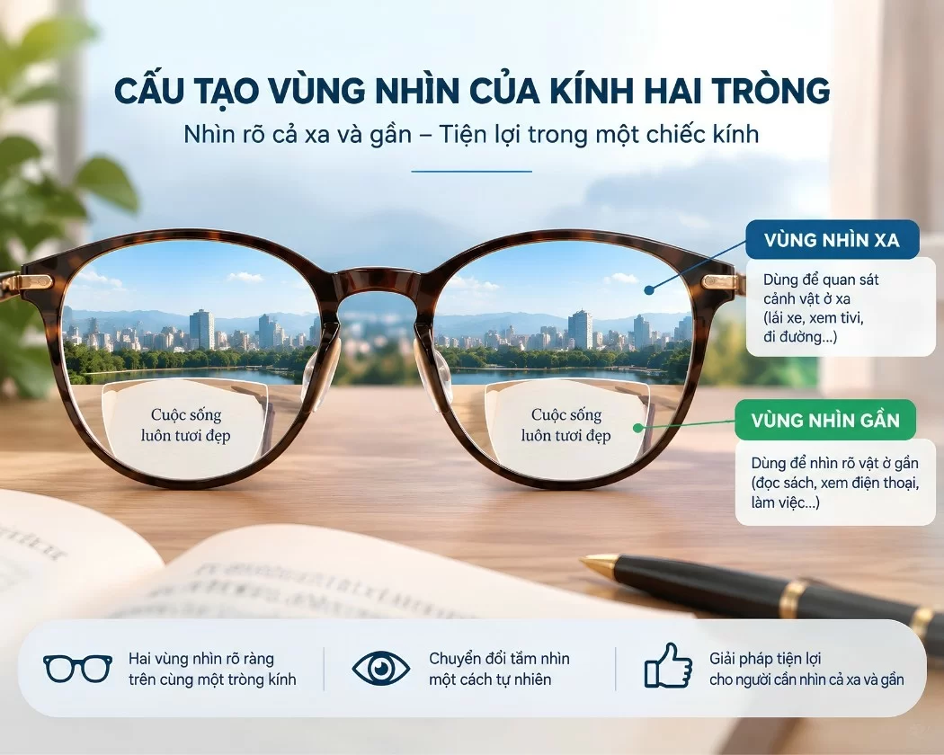 Kính hai tròng là sản phẩm dành cho người có nhu cầu nhìn xa và gần dễ dàng hơn